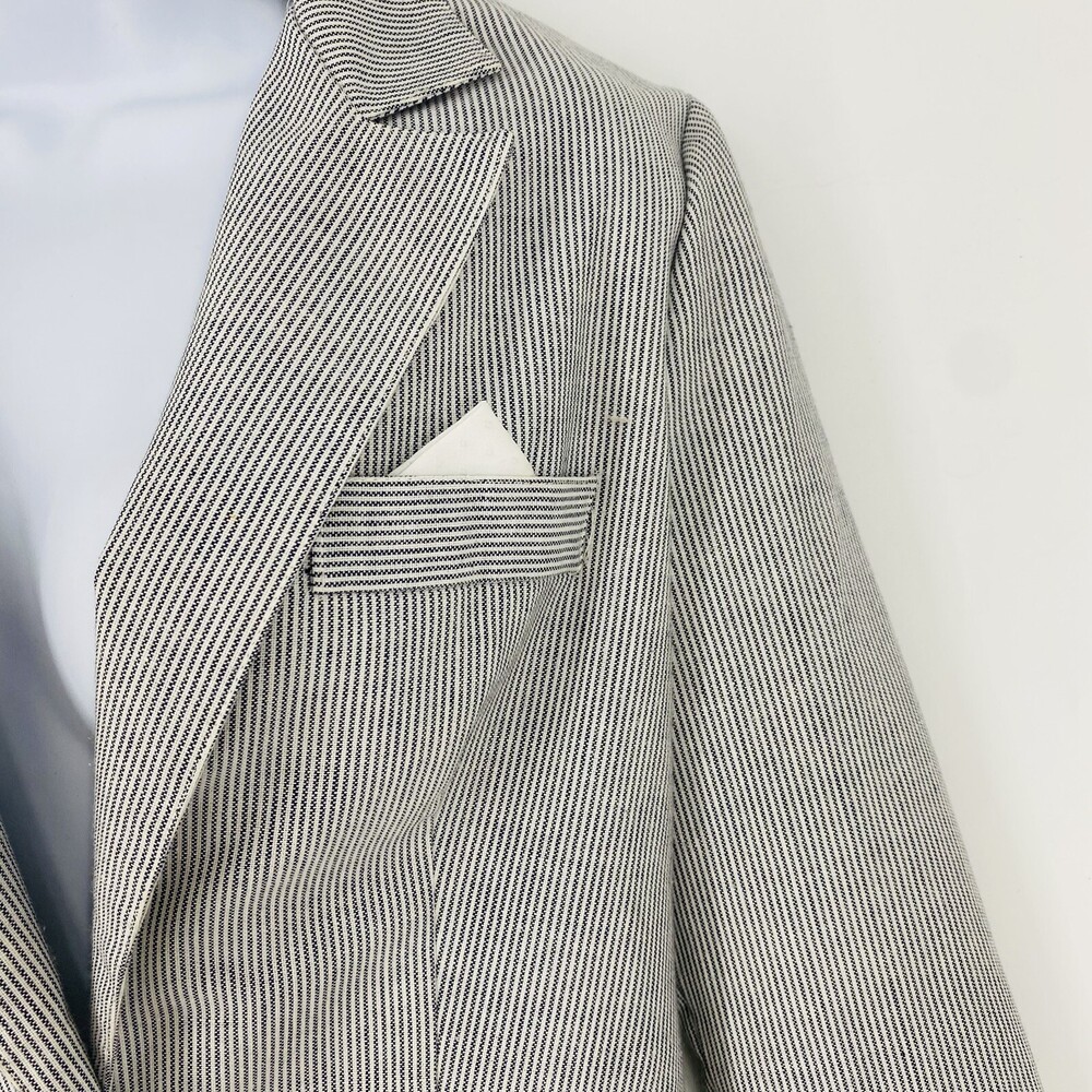 Vintage M Company Fashions Union Made Lady’s Pinstripe Blazer Cotton Size 9 Grey - Picture 2 of 11